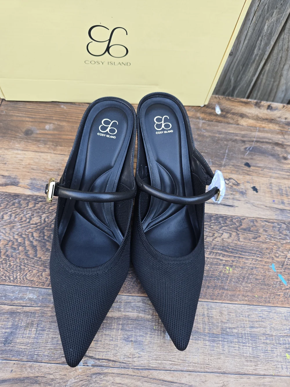 Cozy Island GraceLihte Black Mesh Pointed Toe Mule Heels Size 7.5 - Picture 7 of 13